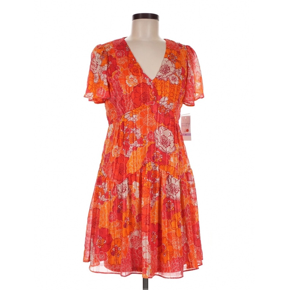 Taylor Orange Floral Fit & Flare Dress Size 6 70s Romantic Boho NWT - Picture 2 of 10